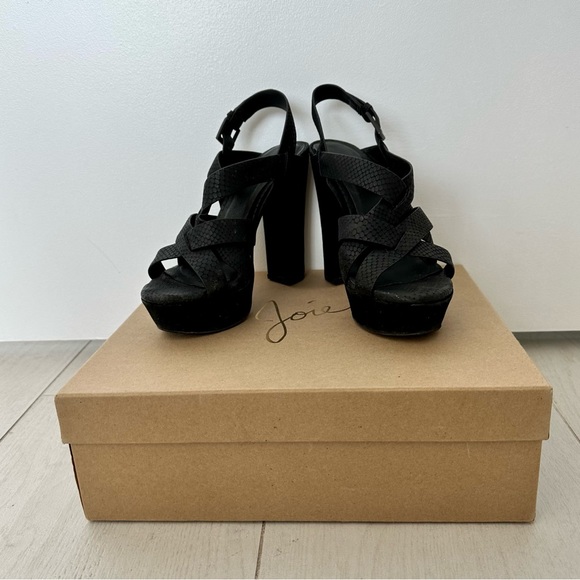 Joie Inez Snake Embossed Cement Heel Platform Black Sandal - Picture 6 of 16